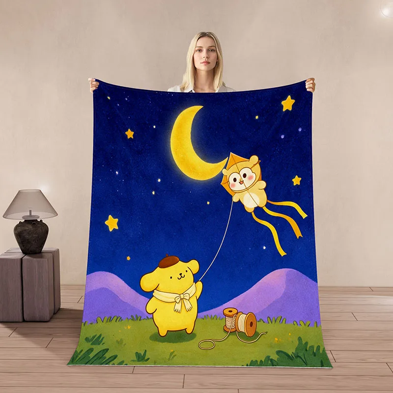 Cartoon Pompompurin Flannel Blanket,3D Print Soft Throw Blanket For Bedroom Sofa,Cute Anime Night Sky Decor Gift For Girls