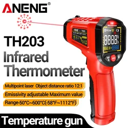 Infrared Thermometer TH203 Adjustable Emissivity Non-contact Temperature 50°C~600°C Pyrometer IR Hygrometer Industrial Home Use