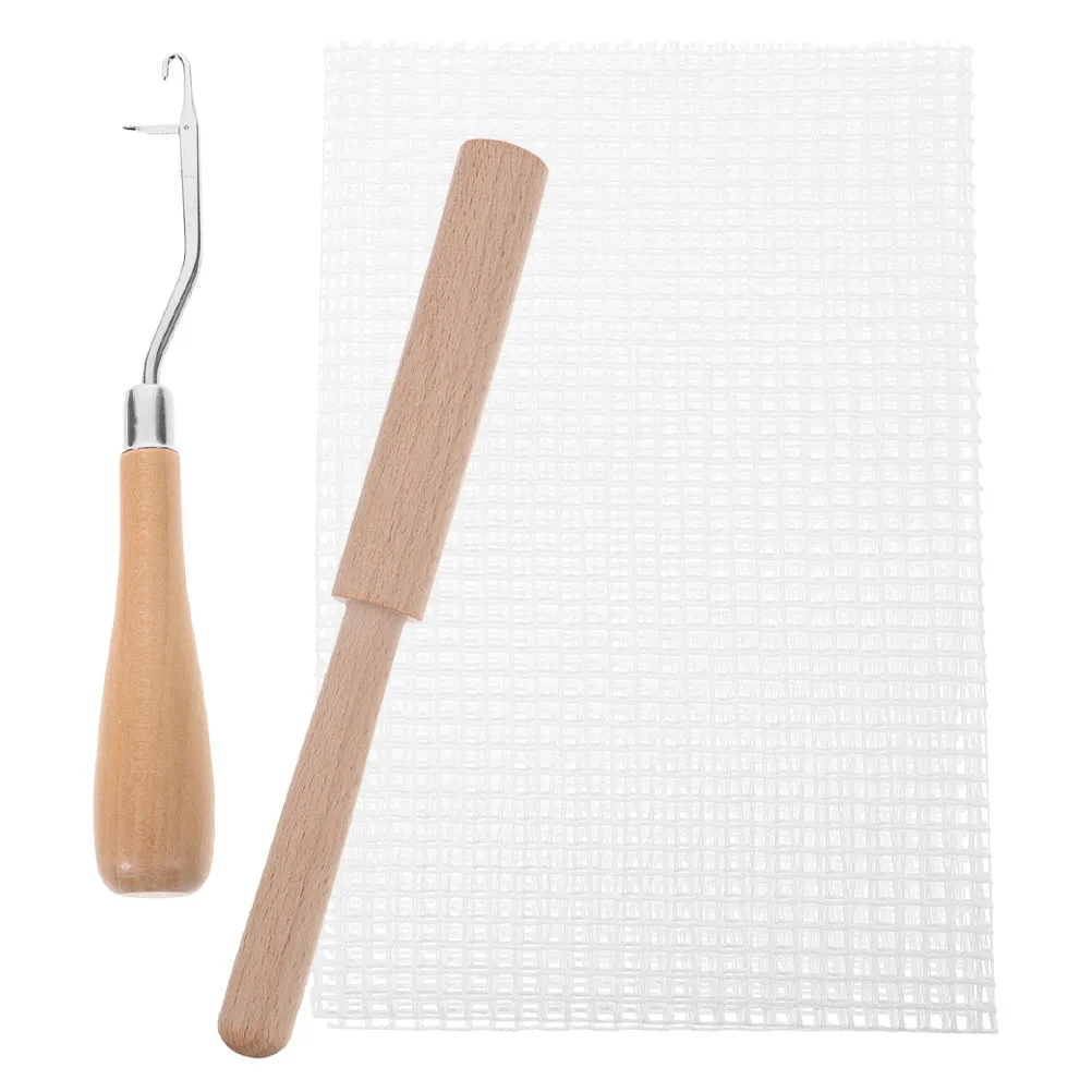 

1 set Cross Stitch Kit 50x50cm Grid Cloth Wooden H Crochet Hook Rug Yarn Tool Carpet Crochet DIY Hooks Latch Hook Kits