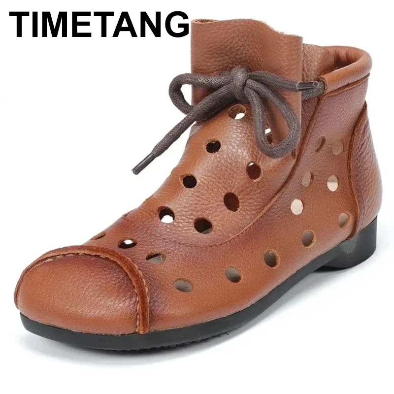 

2025 крутые ботинки, женские ботинки, летние дышащие кожаные ботинки с открытыми отверстиями, национальные высокие туфли, удобные сандалии для отдыха