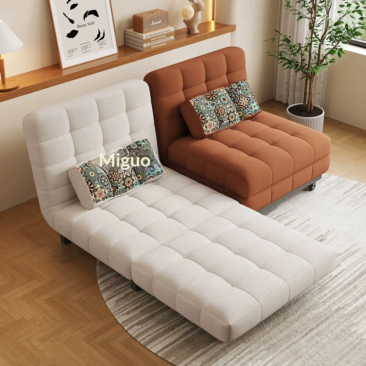 #Folding Sofa Bed Metal Frame Multi-function Small Apartment Living Room Modern Design Cloth Upholstery High-density Sponge