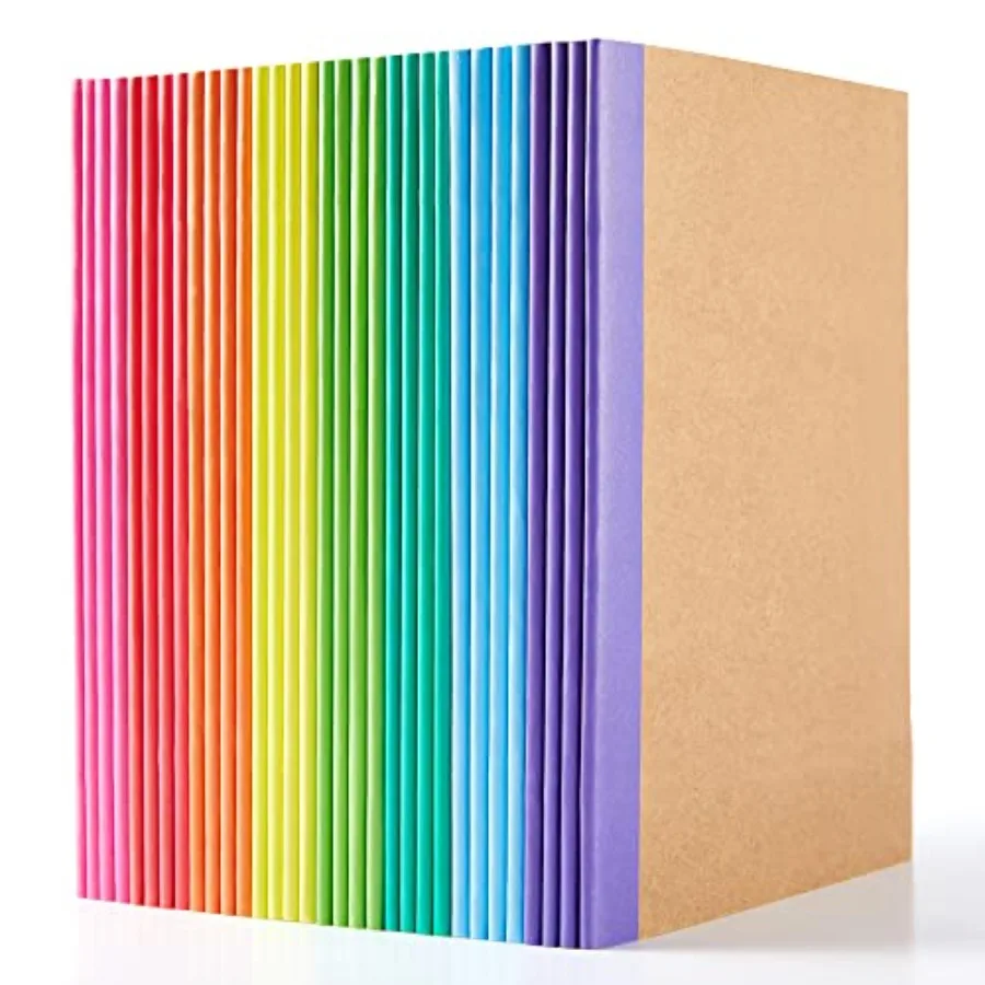 

32 Pack Composition Notebooks Bulk, Kraft Cover Lined Blank College Ruled Composition Travel Journals with Rainbow Spines For W