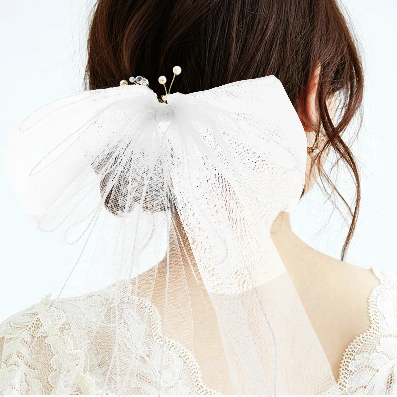 Braut Stirnband Hochzeit Schleier Schleife Knoten Design Weiß Brautparty Party Zubehör Atmungsaktives Mesh Stoff Exquisite Handwerkskunst