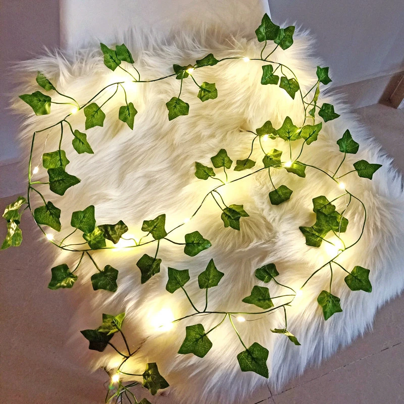 Artificial Plant LED String Light Fake Green Leaf Fairy Lights For Wall Hanging House Room Curtain Lamp DIY Fake Wreath Leaves images - 6