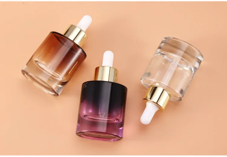 Botella de aceite de vidrio, botella vacía pequeña de alta calidad, dispensador de esencia de 30 ml, botellas rellenables con cuentagotas de base cosmética