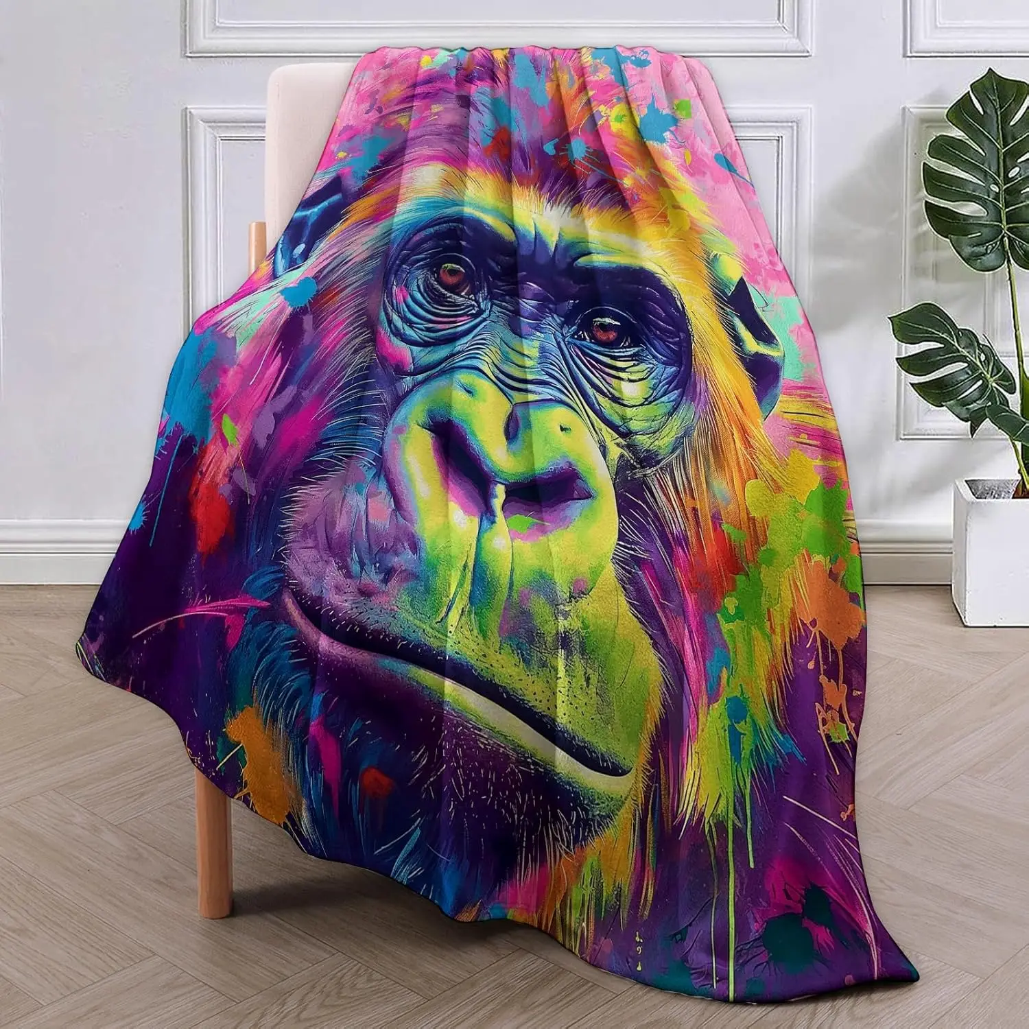 Colorful Gorilla Pop Art Blanket Throw Boho Abstract Home Decor Jungle Animal Mural Print Bed Cover