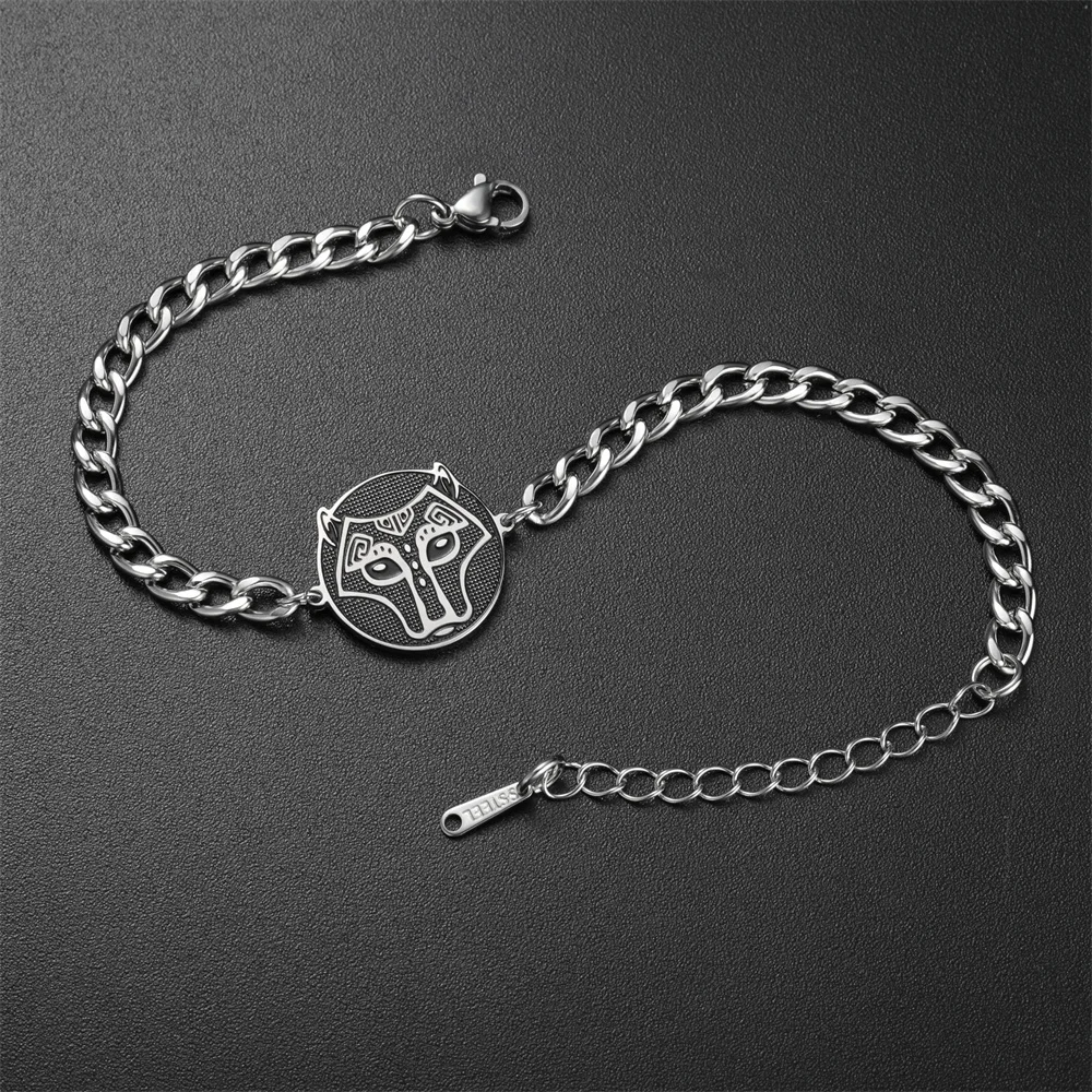 Stainless steel leopard head Cuban chain cheetah avatar retro round thick bracelet gift for men