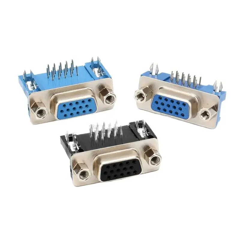 VGA 15 plug socket female head three rows, 15 cores, 90 degree curved needle long/short plug plate type