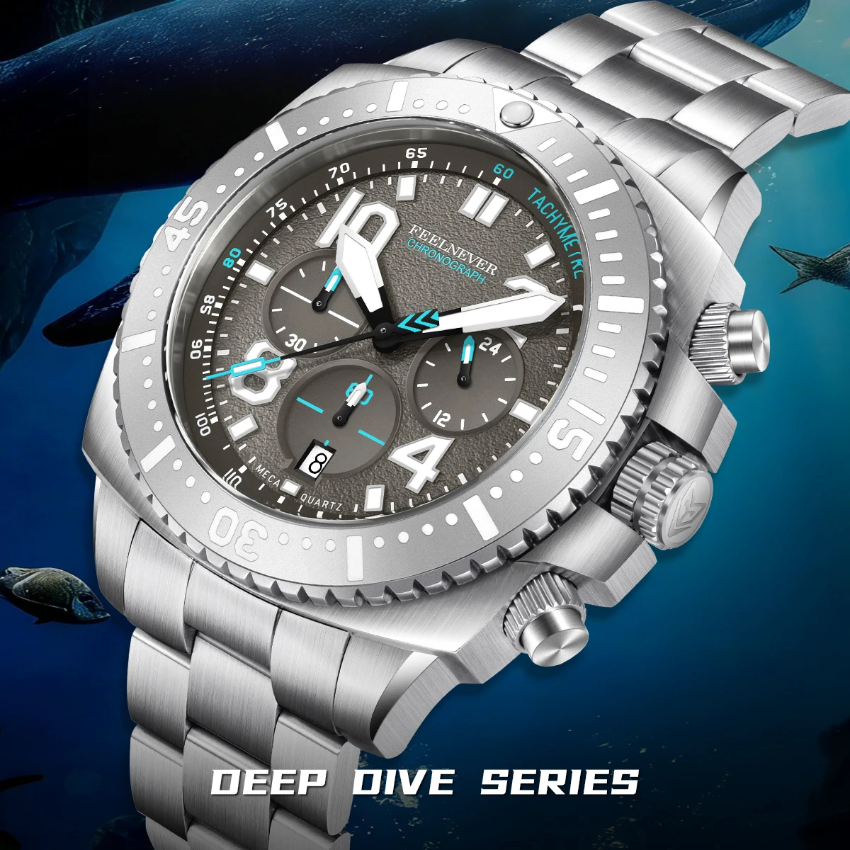 

FEELNEVER 2026 mens wristwatch Luminous Waterproof 316L Stainless Steel Calendar Sapphire glass Fashion quartz watches for men