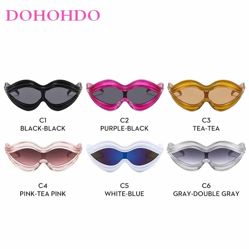 Fashion Oversized Cat Eye Personality Wave Sunglasses Women's Luxury Brand Design Y2K Punk One Pieces Trendy Sun Glasses UV400