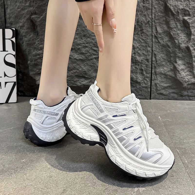 2026 Women's Thick Sole Dad Shoes Korean Style Breathable Mesh Sports Sneakers Heightening Summer Casual Round Toe PVC Outsole