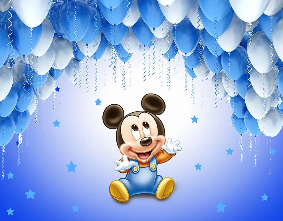 Disney Cartoon Photography Background Blue Mickey Mouse Boys Birthday Party Decoration Banner Photocall Photocall Backdrop