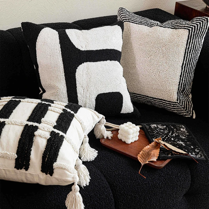 45X45CM Black White Pillow Cover Geometry Homestay Circles Velvet Stamping Waist Cushion Cover Decor Home Decorative Pillowcase