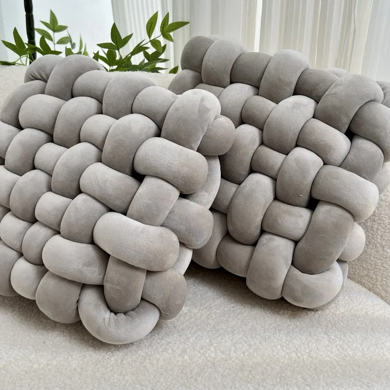 Set of 2 Plush Knotted Throw Pillows