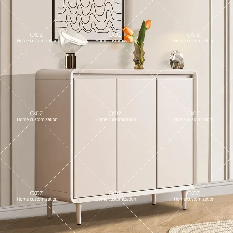 Aluminum Alloy Shoe Cabinet Household Entryway Storage Locker Cream Style Light Luxury High End Door Cabinet Organizer