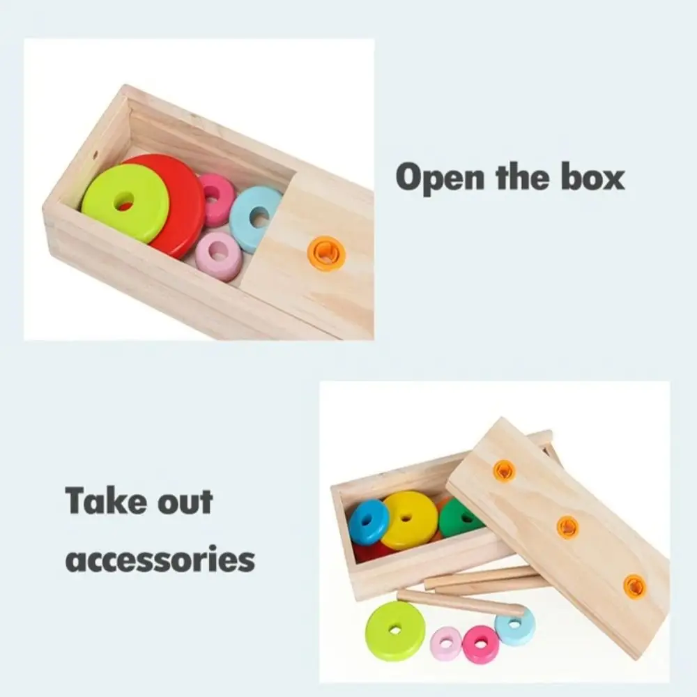 Wooden Material Hanoi Tower Fine Motor Training Classic Design Montessori Wooden Toys Rainbow Colors With Storage Box