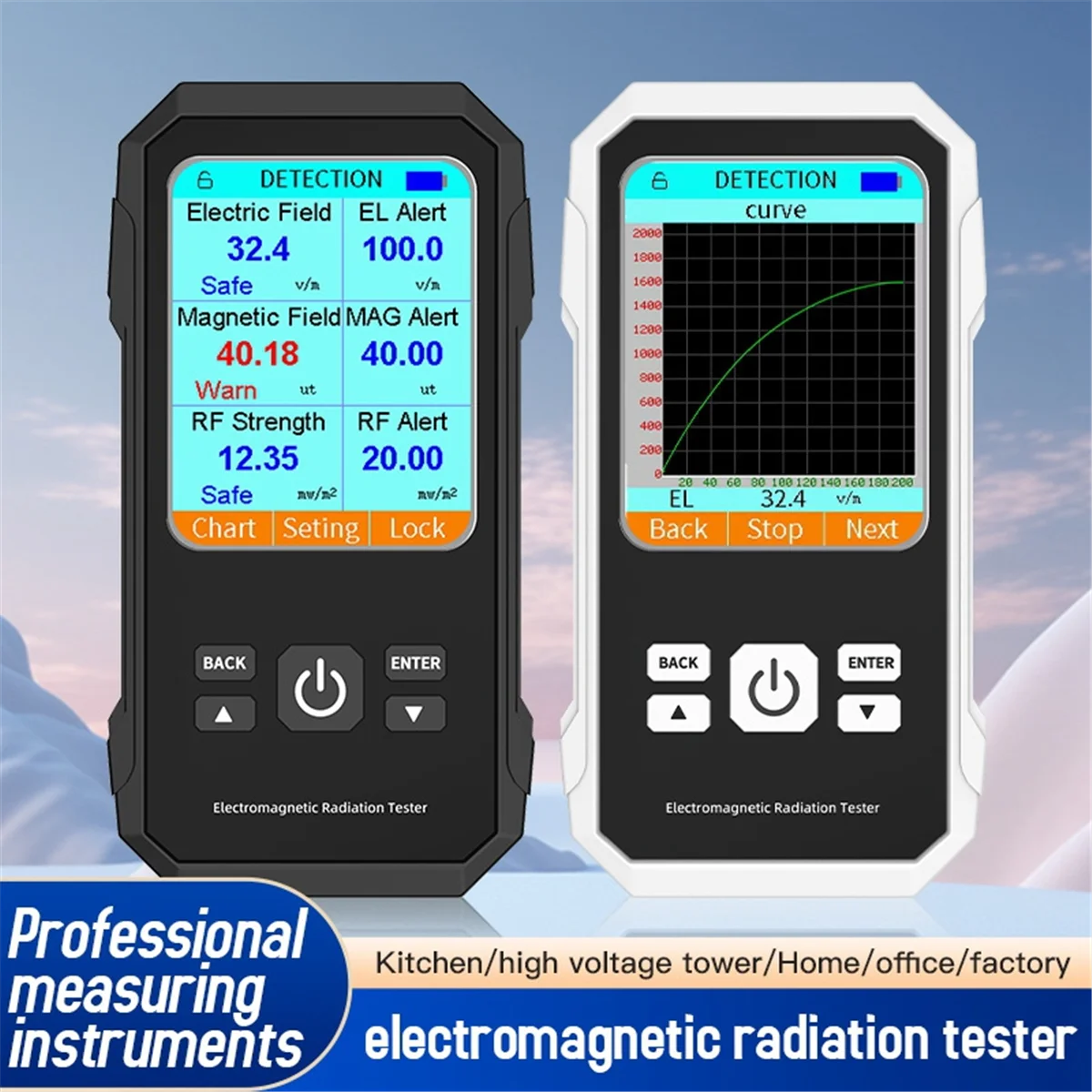 Digital Electromagnetic Radiation Detector Electric Field Magnetic-Field Intensity Tester EMF Meter VT-ER2 Black