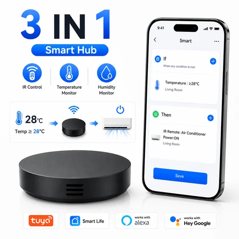Tuya 3 in 1 Smart IR Hub Temperature Humidity Monitor WiFi Universal Remote Controller Auto Automation Works Alexa Google Home