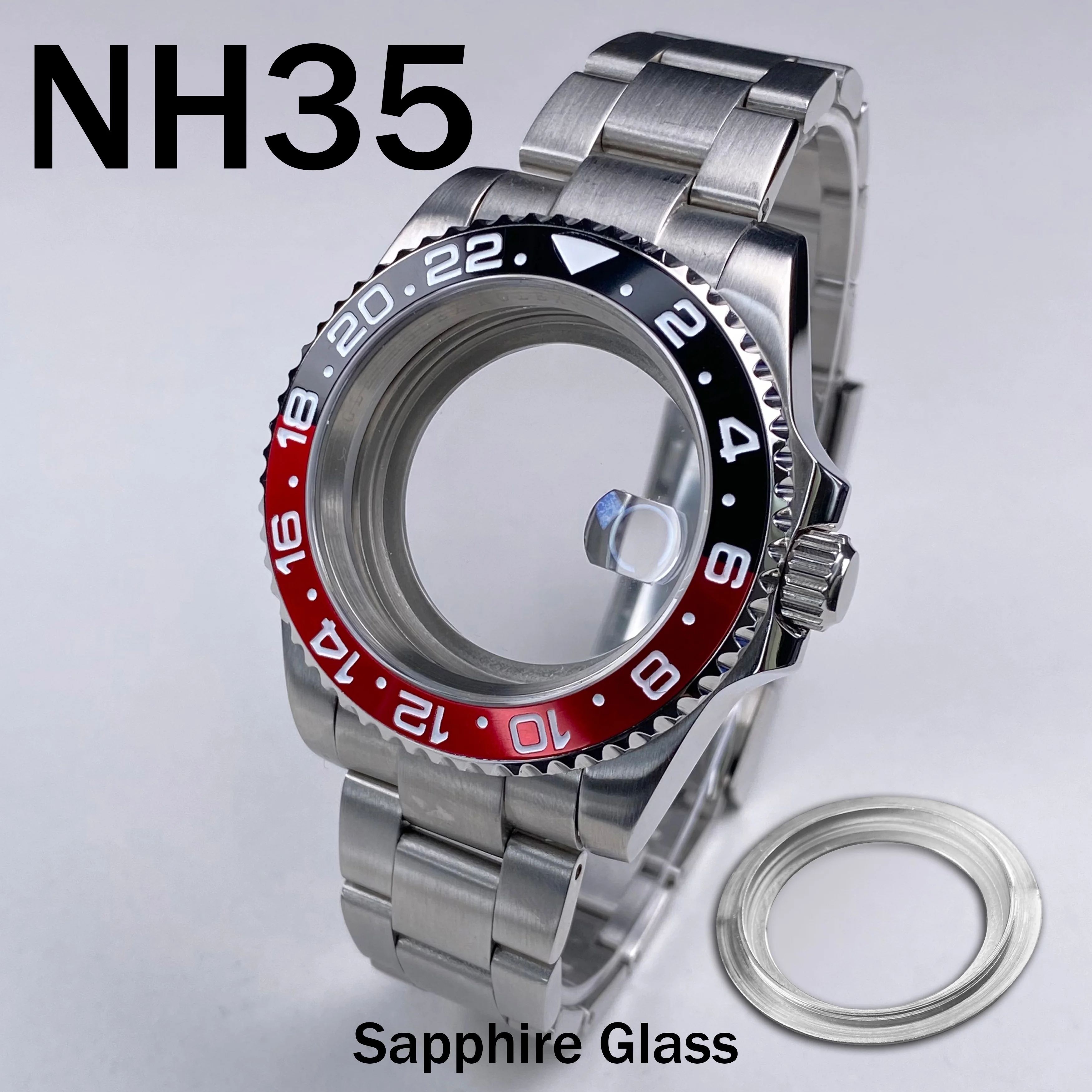 

High Quality 40mm GMT Watch Case Sliver 120clicks Waterproof Sapphire Glass Case Compatible with NH35 NH36 movement 28.5mm Dial
