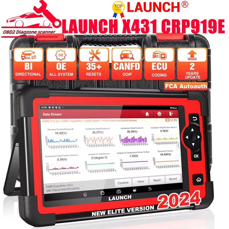 LAUNCH X431 CRP919E X431 CRP919E BT Car Diagnostic Tool OBD OBD2 Scanner Active Test ECU Coding CANFD DOIP 31+Reset Code Reader