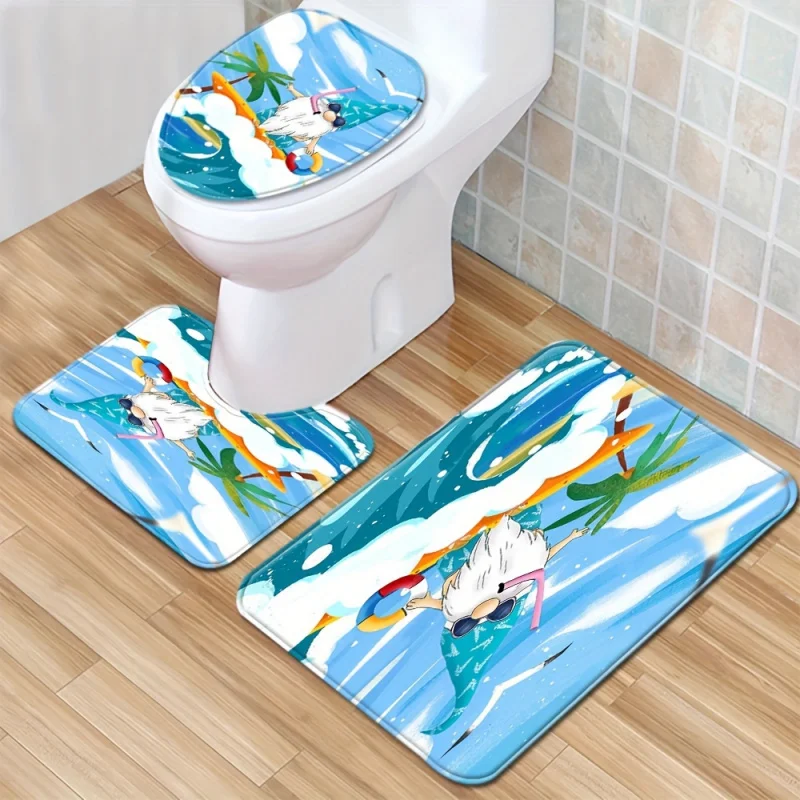 1/3pcs Seagull Wave Gnome Doll Floor Seat Toilet Carpet Absorbent Door Mat Bathroom Three-piece Set Non-