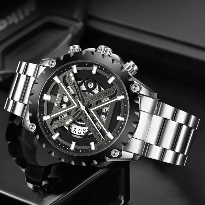 Reloj de cuarzo a la moda para hombre, marca superior de lujo, totalmente de acero, reloj deportivo resistente al agua para negocios, reloj Masculino + caja 2025 nuevo