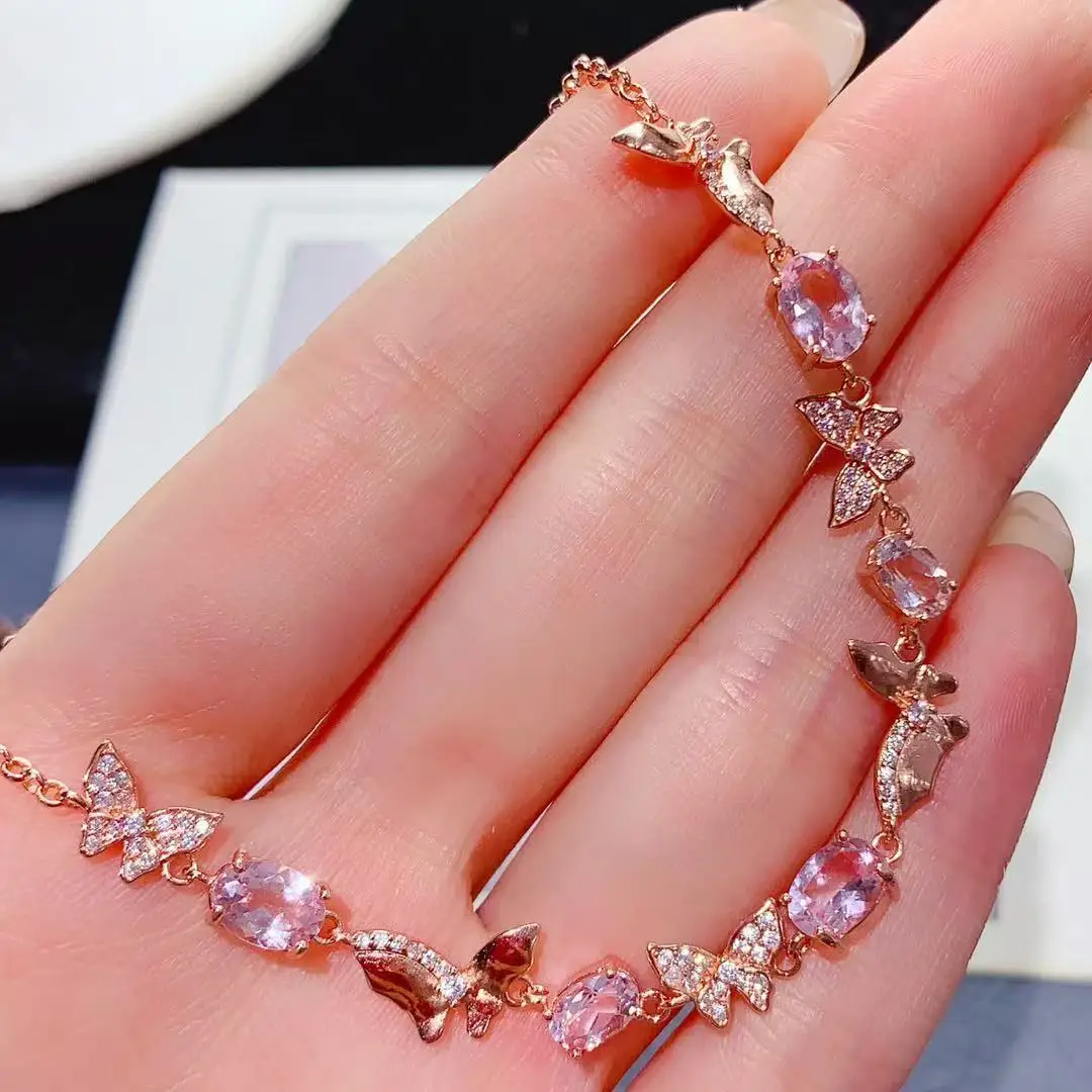Natural Morganite Necklace Butterfly Light Luxury, 925 Sterling Silver Niche Delicate Collarbone
