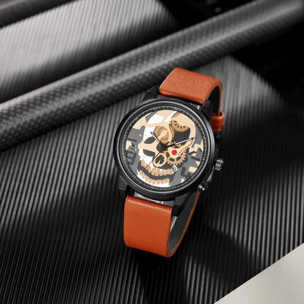 Luxury leisure quartz Korean version watch men and women skull black and white color watches trend sports wrist watch 2023