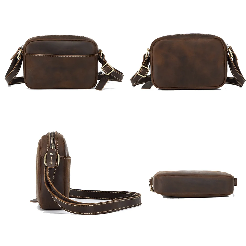 Bolso Retro de cuero Crazy Horse para hombre, bandolera pequeña de piel de vaca, de alta gama