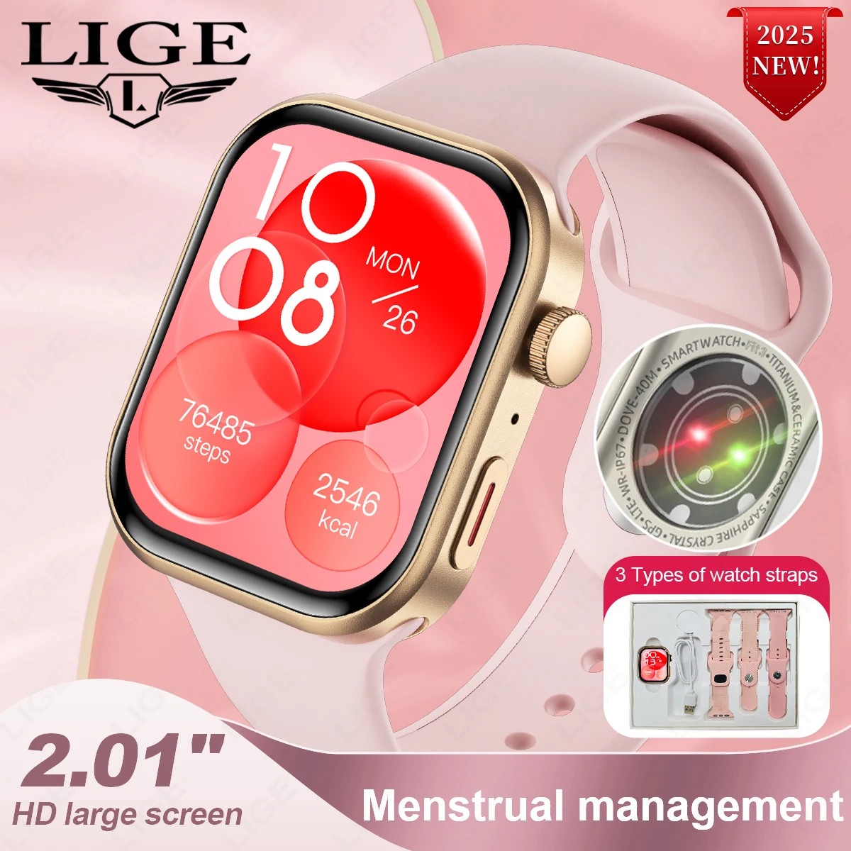 

Men's Smat Watch Women 2.01-inch Blood Oxygen Heart Rate Monitor Bluetooth Call Female Health Smarwatches Ladies For Android IOS