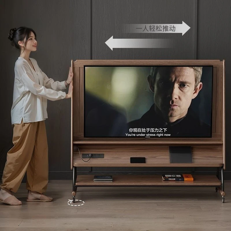 Solid wood removable TV cabinet living room household small apartment modern simple floor storage storage sticker