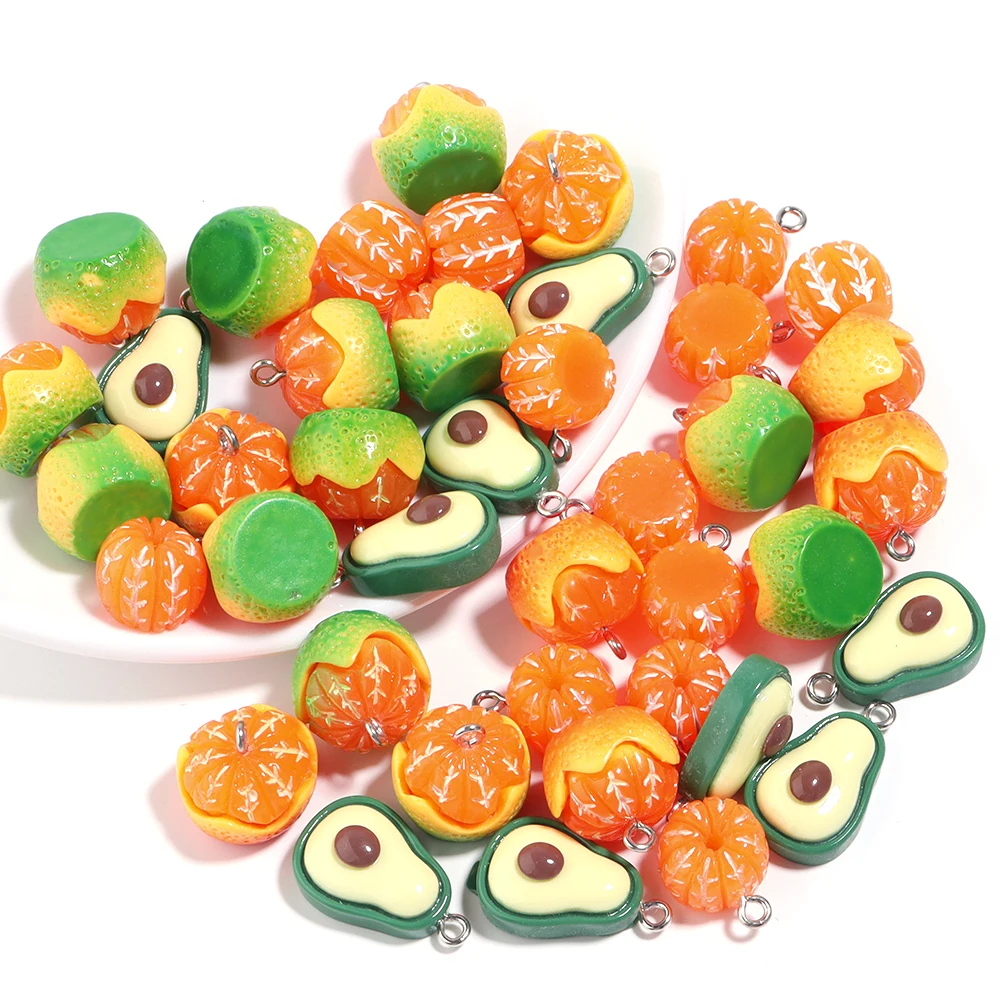 10Pcs Acrylic Pendant Avocado Orange Shaped Mini Pendant For DIY Handmade Earrings Bracelets Making Accessories Wholesale