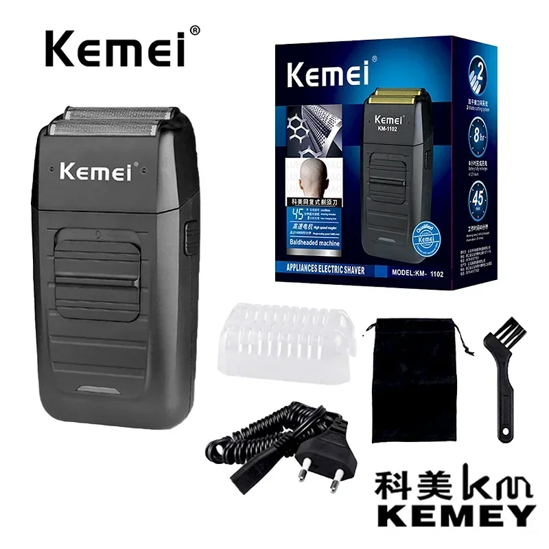 Kemei KM-1102 portable rechargeable wireless men's electric shaver, double blade reciprocating blade professional shaver