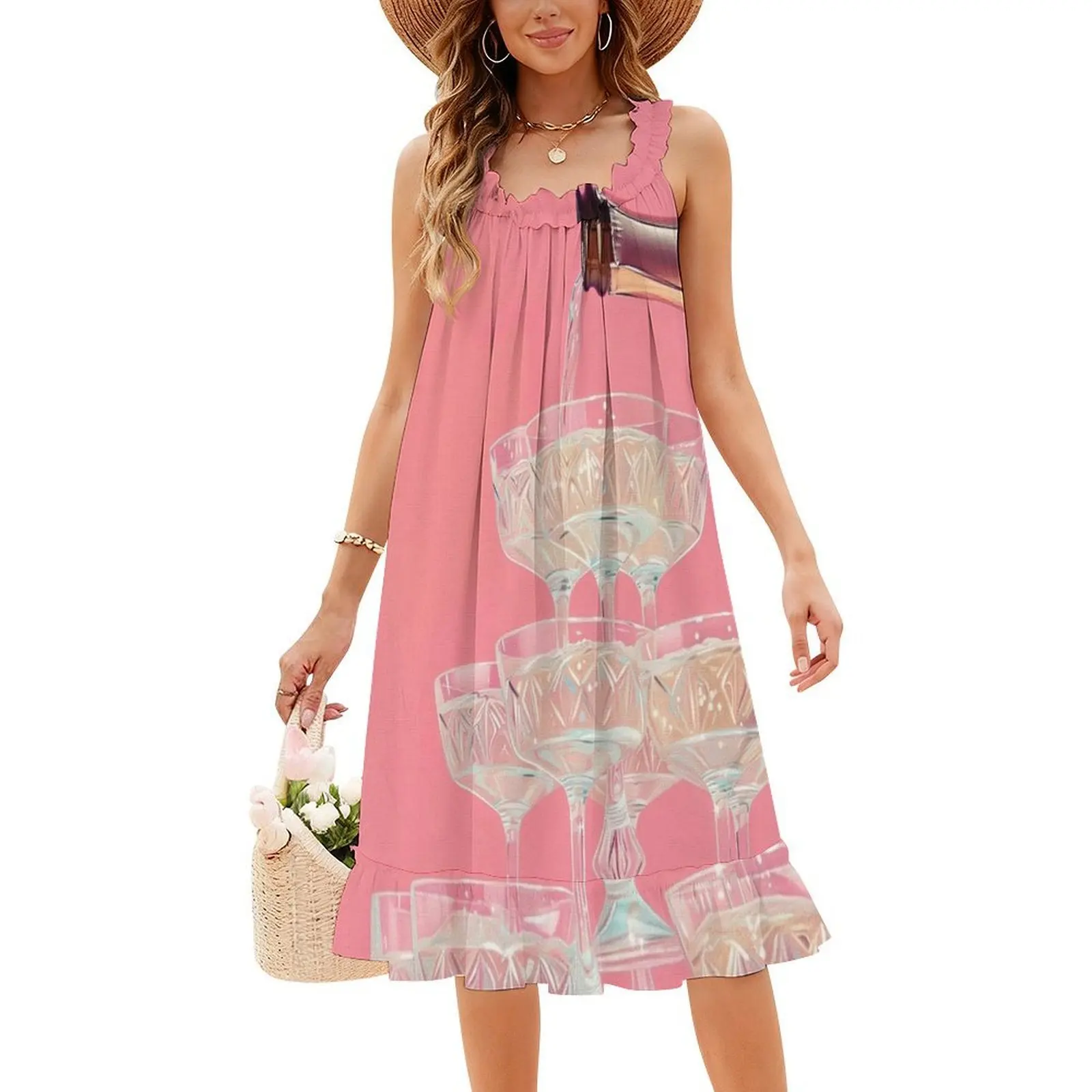 Apenas uma menina feminina streetwear vestido de festa na moda impressão clube roupas para feminino torre champanhe vidro vestidos das mulheres