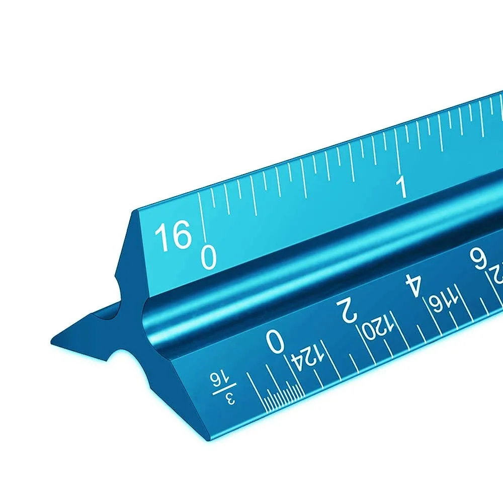 Architectural scale, 12 inch aluminum architect's scale, triangular scale, blueprint scale, triangular scale, drafting ruler