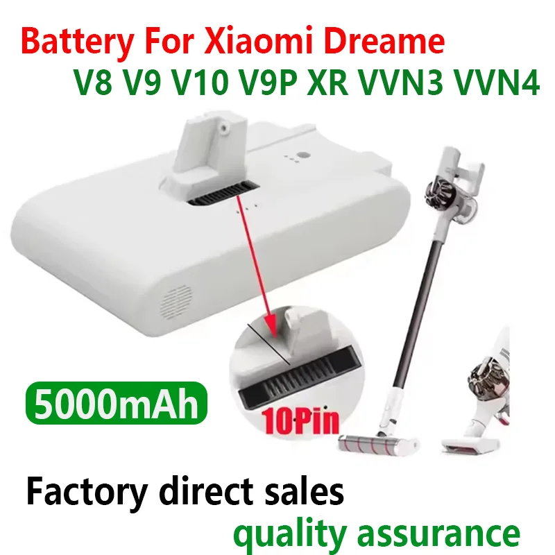 Replacement Vacuum Cleaner -Spare Battery for Xiaomi Dreame V8 V9 V9P V10 V10Pro VVN3 VVN4 VVN5 XR Lithium Ion Battery 5000mAh