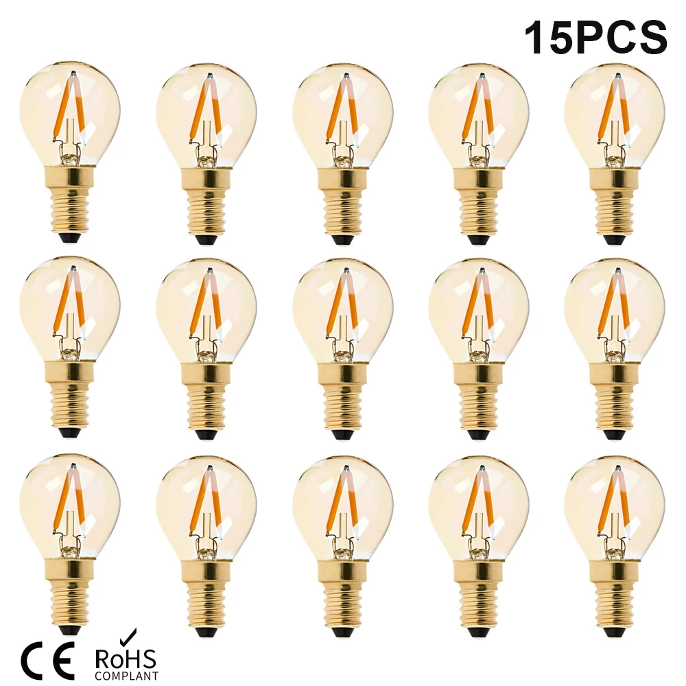 LED Light E14 220V Gold Tint G40 Globe Lamp Edison LED Filament String Light Bulb 1W 2200K E12 Decorative Home Lighting Dimmable