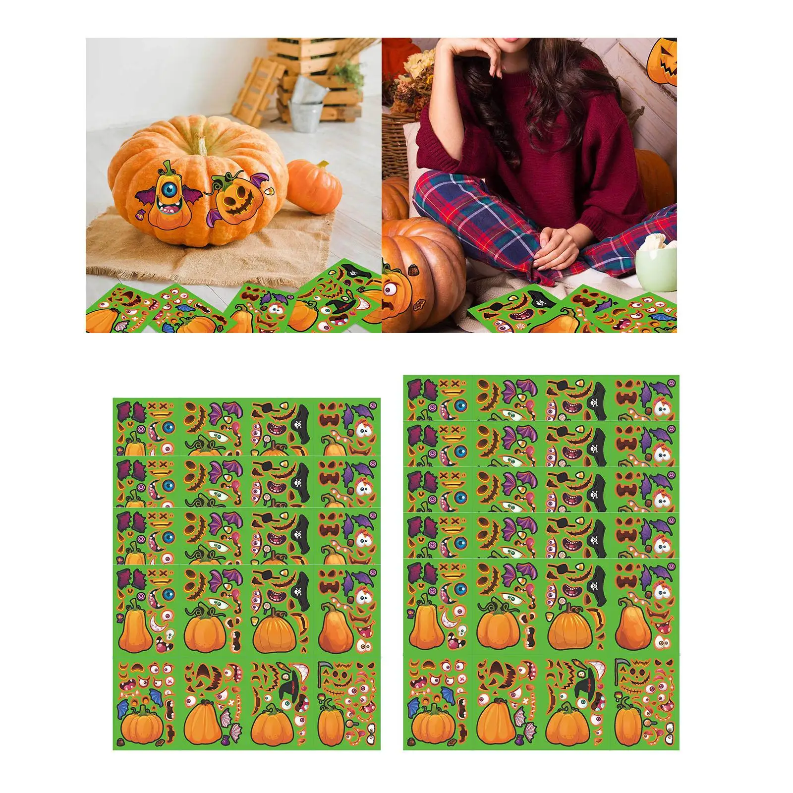 Halloween Pumpkin Decorating Stickers for Child DIY Decorative Fun Self Sticky Craft Stickers for Club Themed Party Holidays