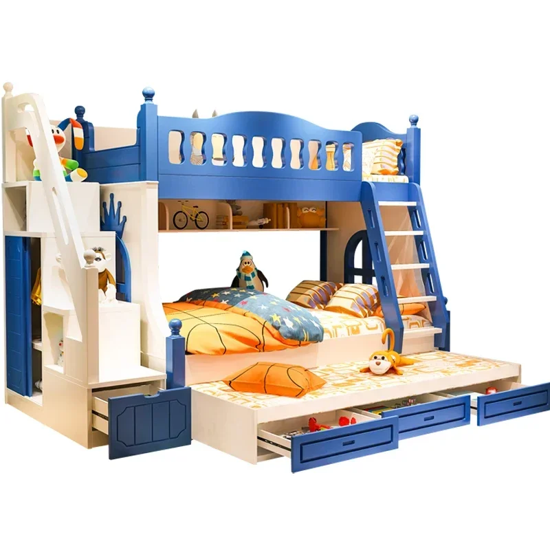 Children's double-layer high and low solid wood mother and child bunk bed multi-functional combination bed