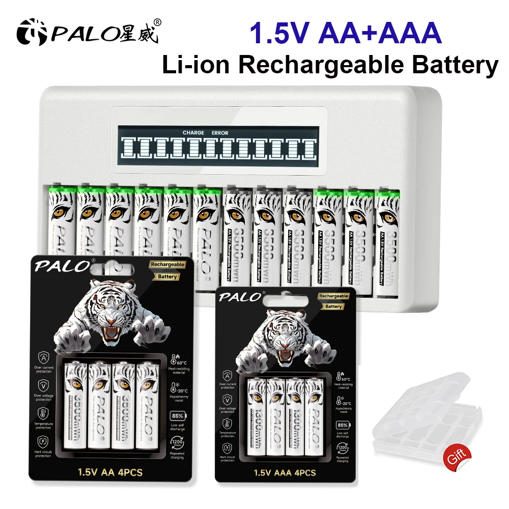 PALO 1.5V Li-ion AA+ AAA Rechargeable Batteries Lithium-ion 3500mWh AA Rechargeable Battery 1300mWh AAA Battery for Mouse alarm