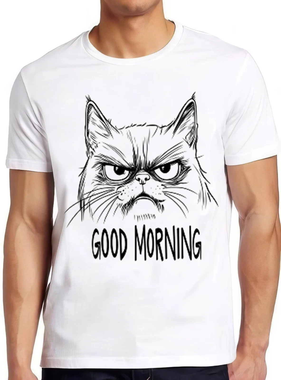 Unimpressed Cat Good Morning Kitten Meow Pet Design Funny Gift Tee T Shirt 2524