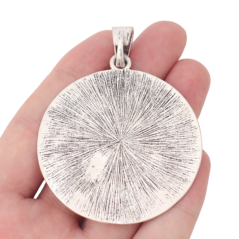 3pcs Antique Silver Boho Large Round Medallion Engrave Flower Charms Pendants for DIY Necklace Jewelry Making