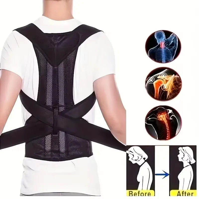 Women's and men's back lumbar support posture correction belts that adjust shoulder postural support to improve scoliosis