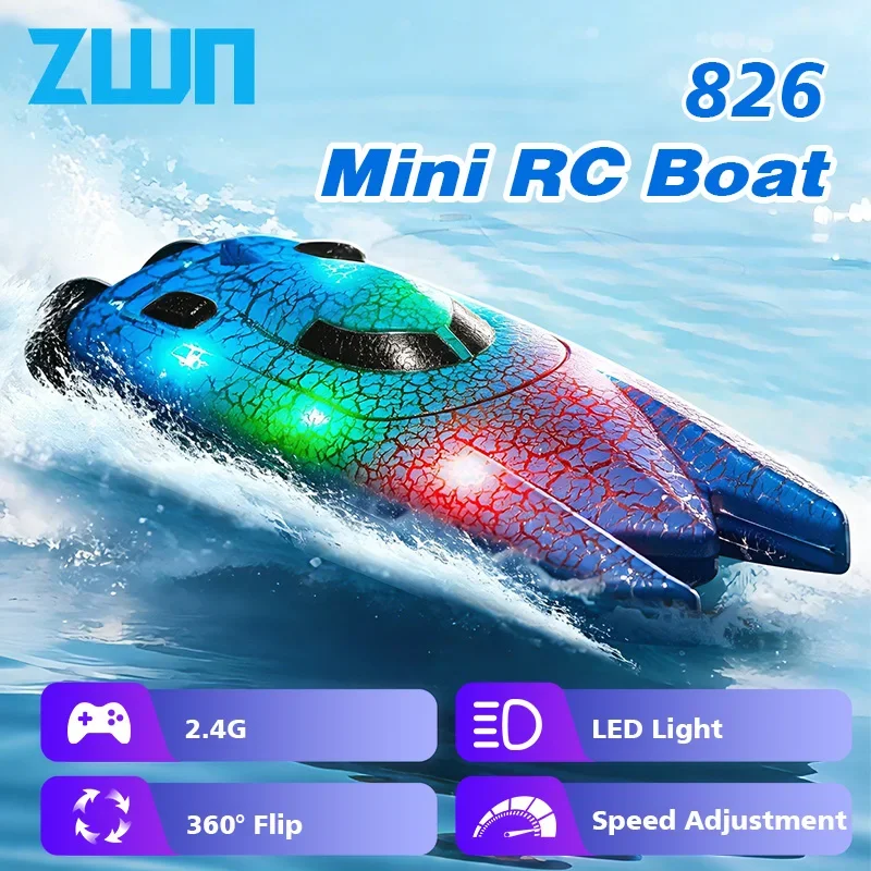 2.4G Mini RC Boat With Lights High Speed Remote Control Speedboat  Auto Demo Waterproof Pools & Indoor Racing Toy for Kids Gift
