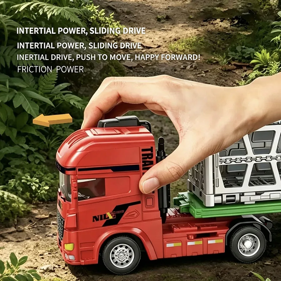 1 Piece Inertia Animal Transport Semi Trailer Flatbed Toy Truck Model, Double Layer Removable Rear Fence, Gift for Kids 3+
