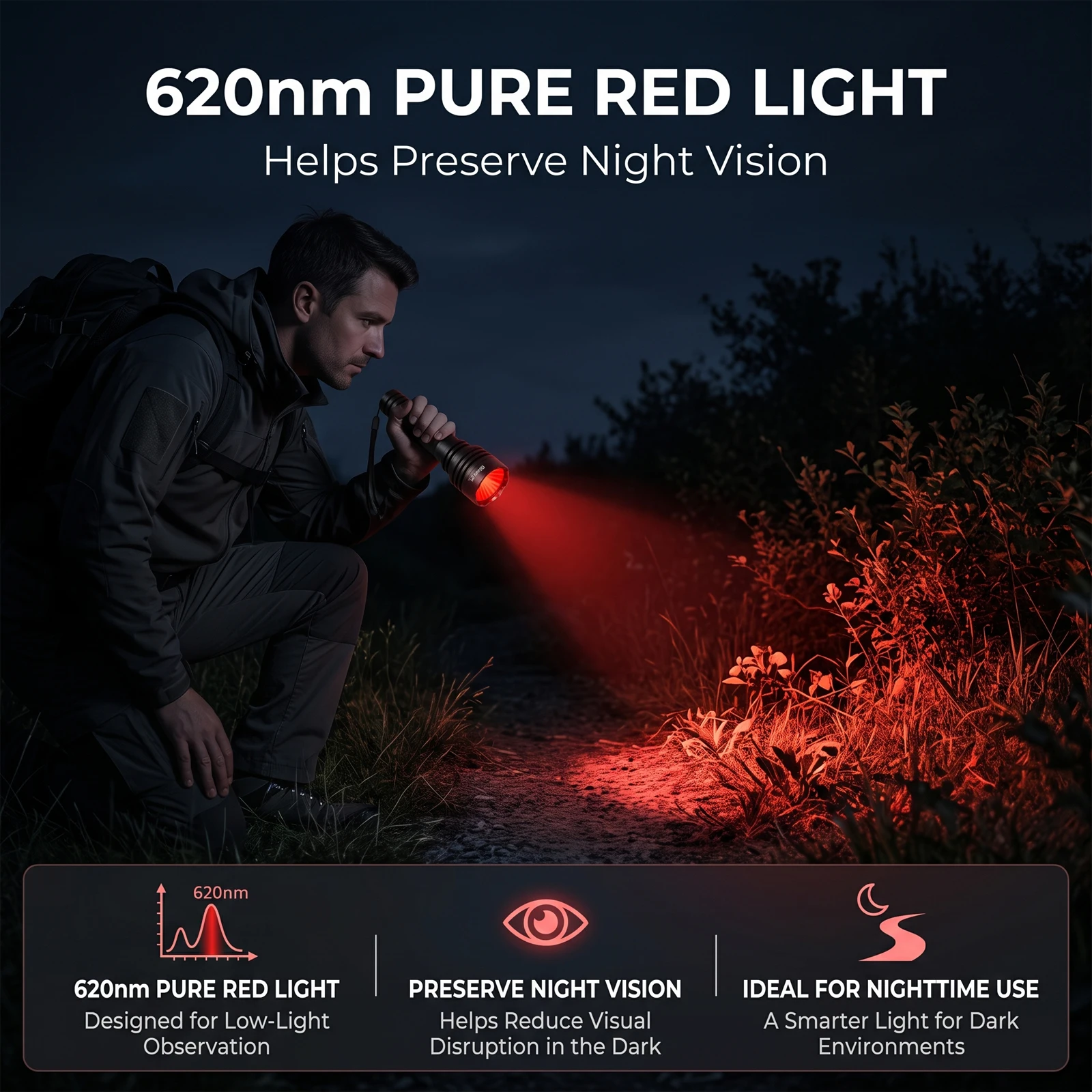 UltraFire C8 적색광 손전등 620nm LED 사냥용 토치 싱글 모드 전술 야간 ... - 1