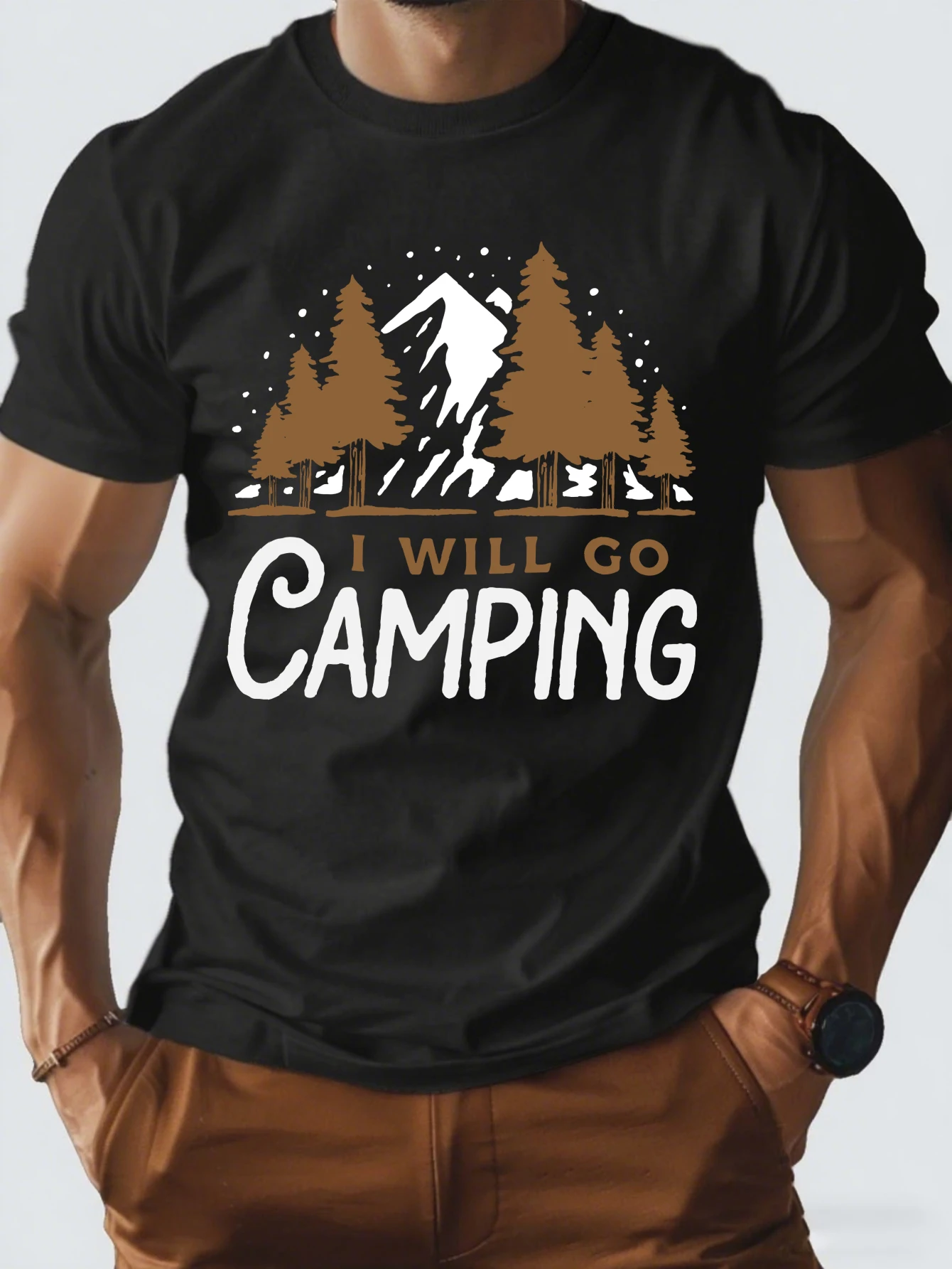 

Vintage Camping Mountain Graphic T-Shirt for Men, Outdoor Hiking Short Sleeve Tee, Casual Camping Print Tops