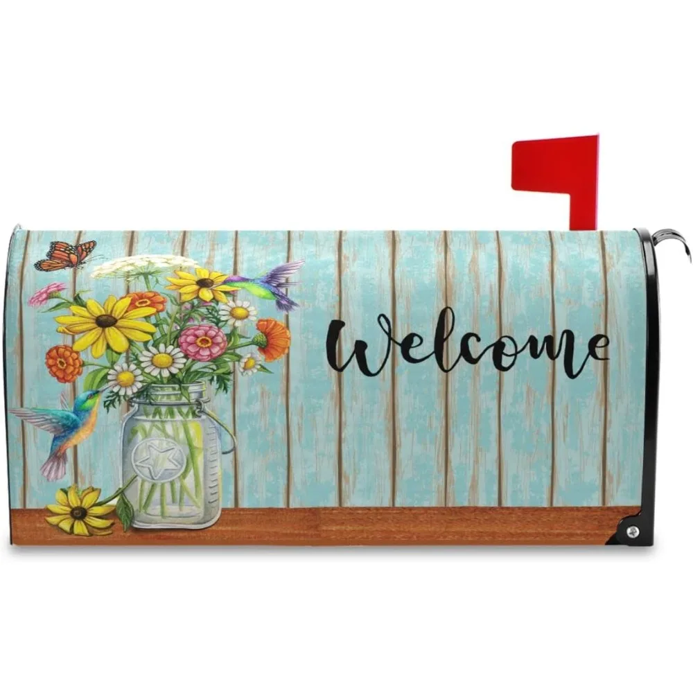 

Welcome Summer Spring Rustic Magnetic Mailbox Cover Standard 21 X 18 in Birds Sunflower Flowers Butterfly Mail Box Covers Decal
