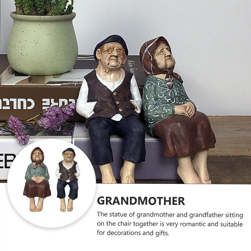 1Pcs Elderly Couple Statue Resin Grandparent Craft Beautiful Desk Decor Home Living Room Adornment Romantic Gift