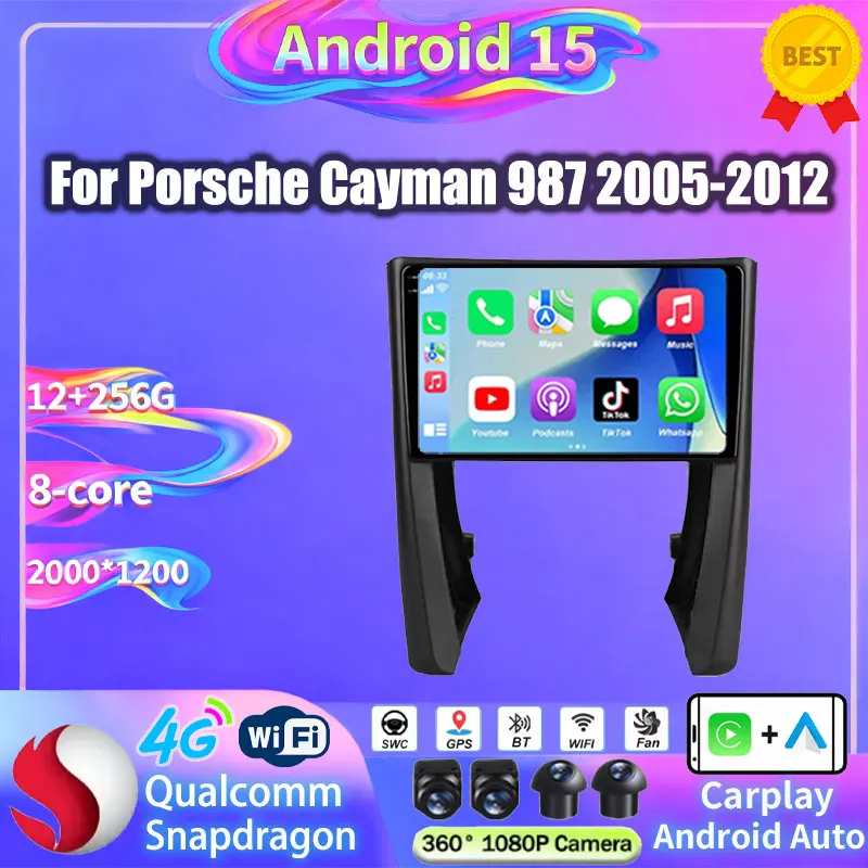 Car Radio Android 15 For Porsche Cayman 987 2005 - 2012 Player Navigation Stereo Auto QLED Audio DSP QLED GPS Carplay Multimedia